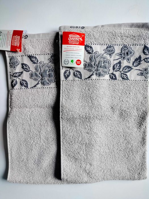 2szt Ręcznik Greno łazienkowy bawełniany ozdobny pas 50x90cm popielaty