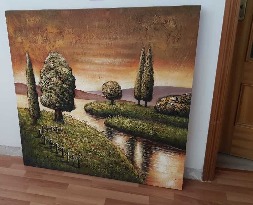 Quadro Grande Pintado à Mão com Relevo