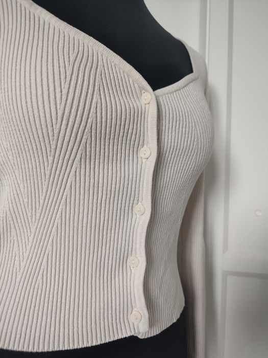 H&M sweterek jasny ecru beżowy damski dziewczęcy rozmiar 36 S zapinany