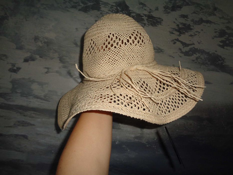 E-VIE śliczny NOWY modny beżowy letni kapelusz z szerokim rondem