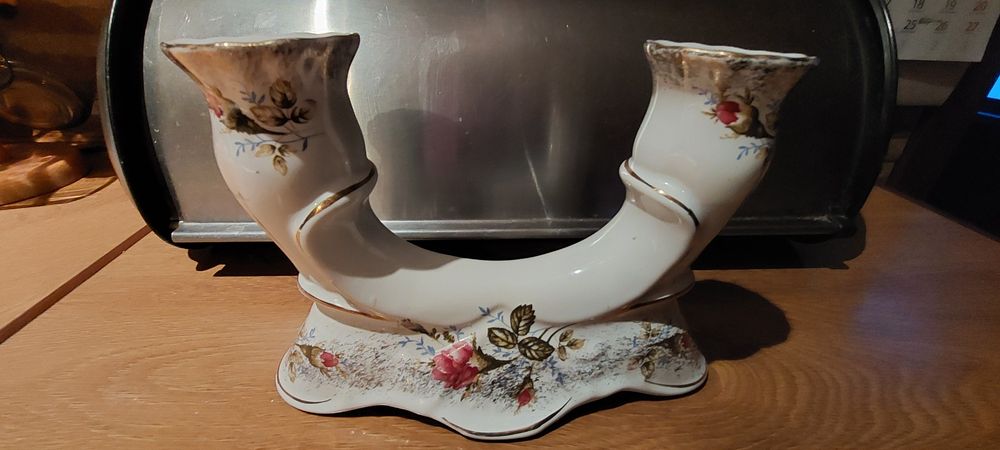 Świecznik 2 ramienny porcelana Chodzież duży  róże