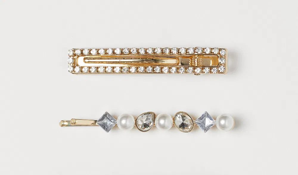 H&M złote spinki do włosów ozdobne perełki kryształy