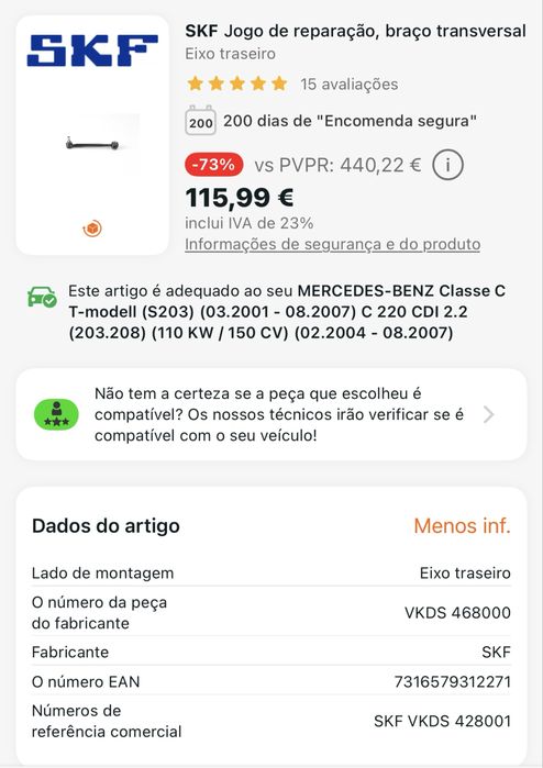 Kit reparação braço transversal Mercedes