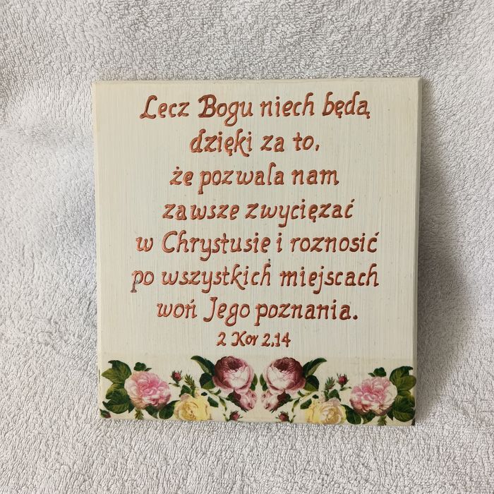 Drewniana tabliczka cytat biblijny