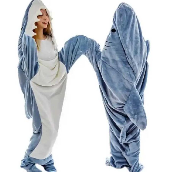 Тепла Плед-Піжама Акула Shark Синя (Розміри M, L, XL, XXL)