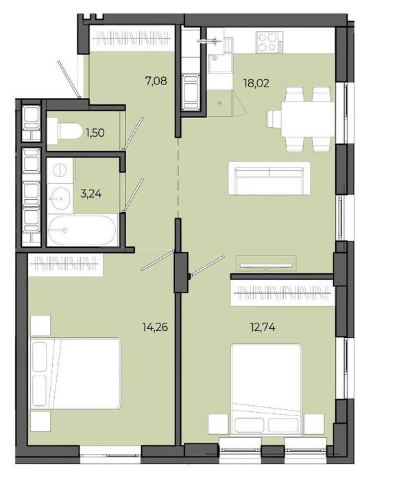 Продаж(Єоселя) 2-кімнатної квартири 56.84 м2 Пустомити(9км.від Львова)