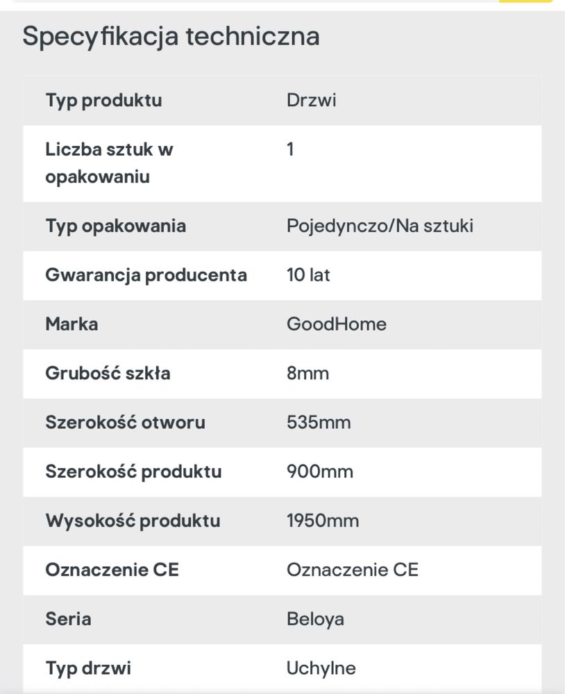 Skrzydło kabinowe 90 cm /195 cm