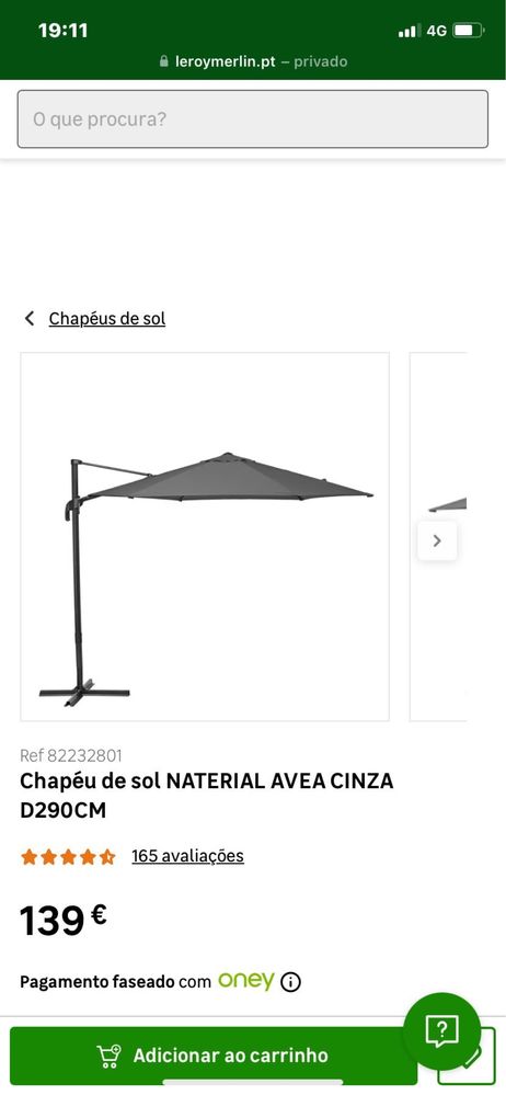 Chapeu de sol NATERIAL D290CM