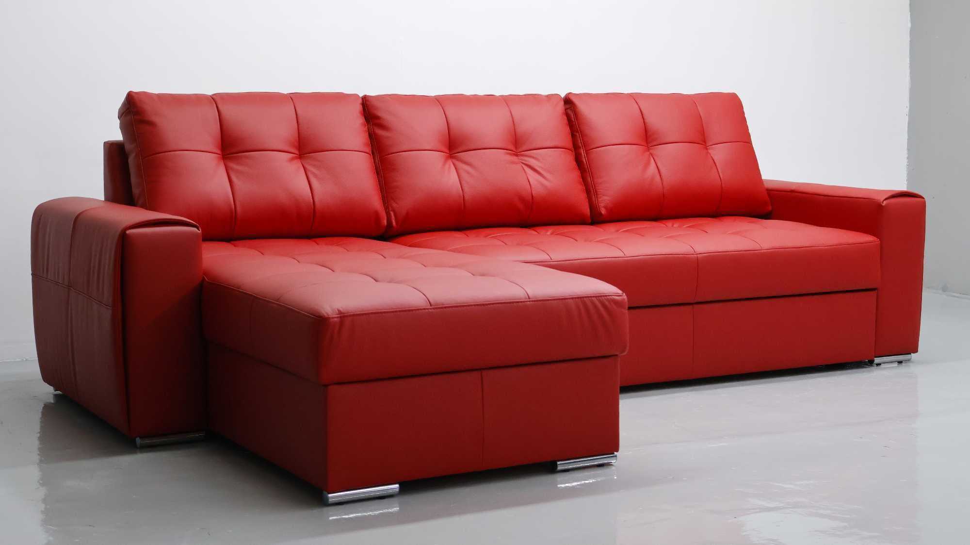 czerwona SKÓRA NATURALNA NAROŻNIK z narożnik spanie pojemnik 6038 sofa