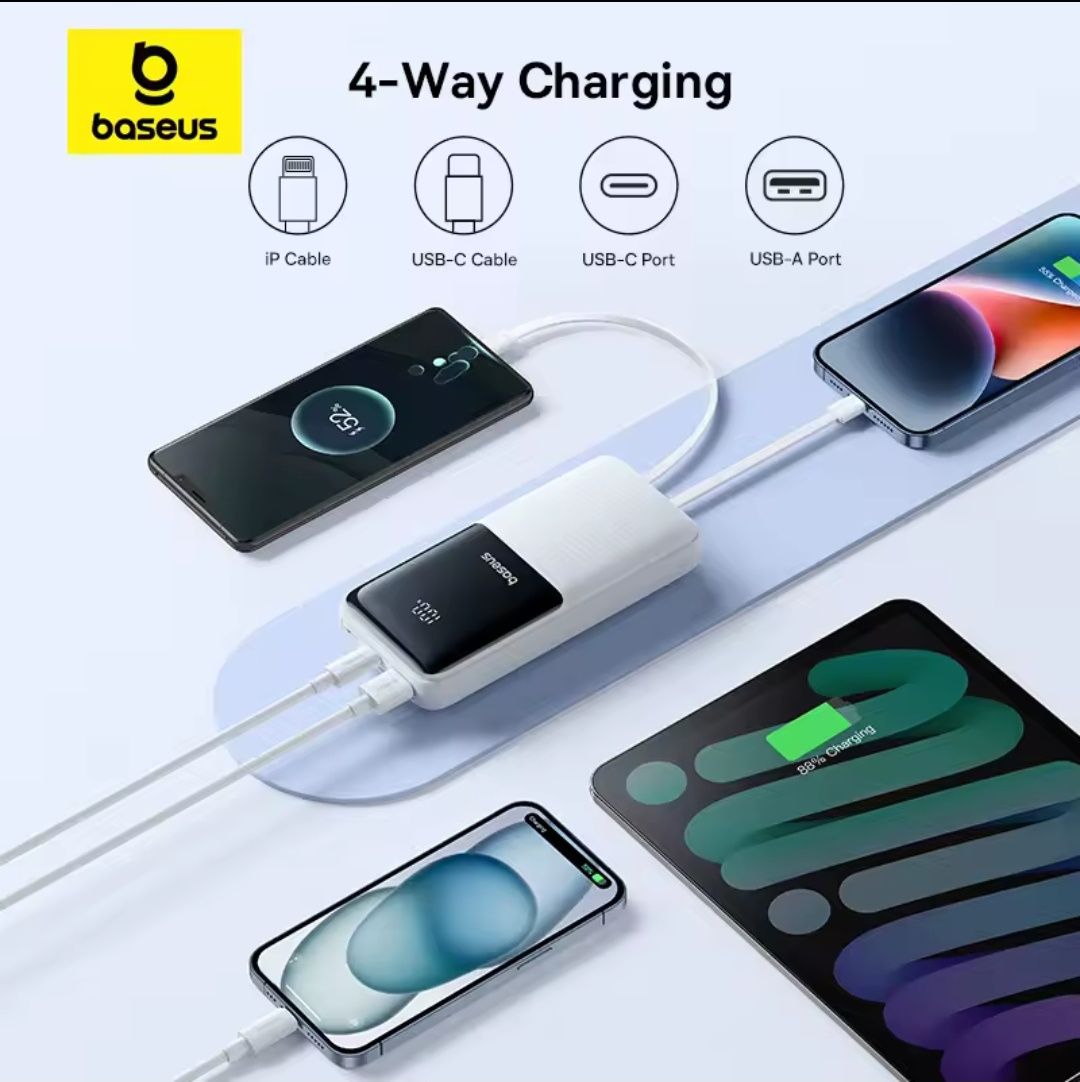 Power Bank Baseus Lipow Dual-Cable de 20000mAh C/Display Digital-Novo