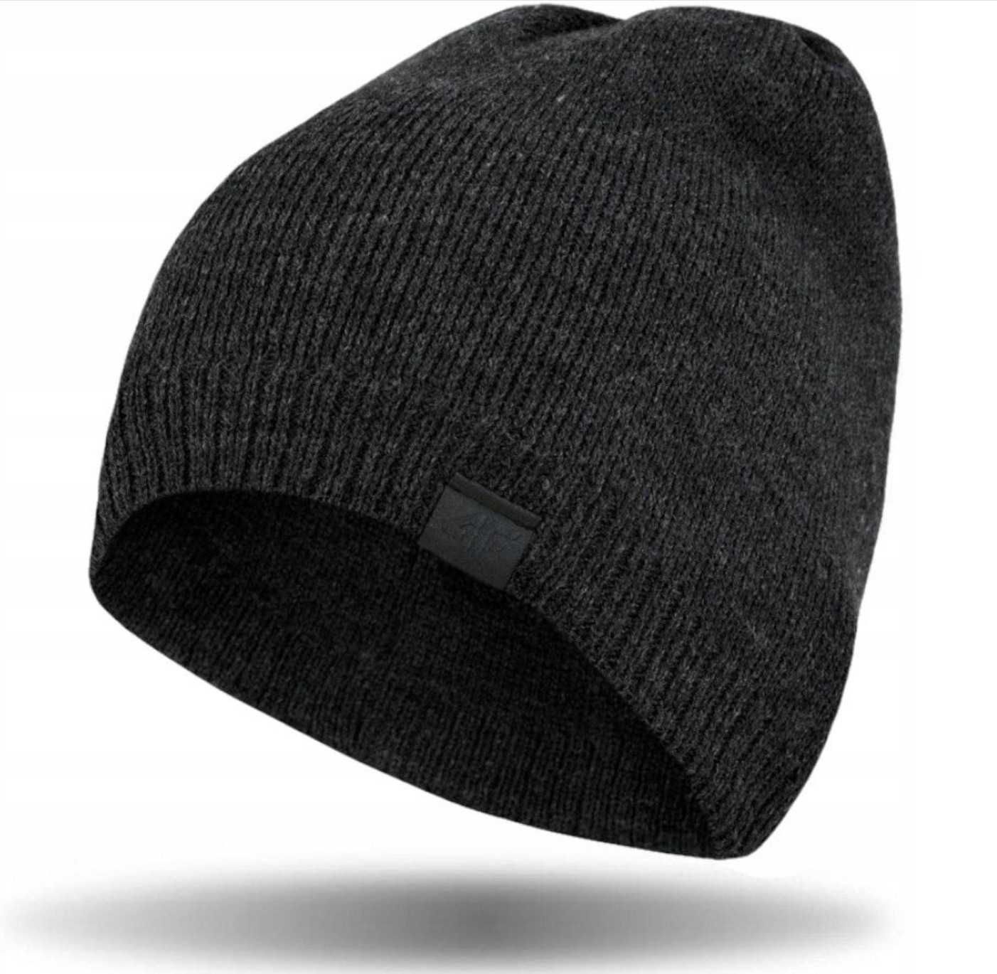 Czapka zimowa 4F beanie ciemny szary melanż szara na wiosnę ciepła