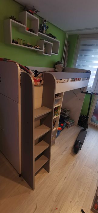 Łóżko piętrowe antresola biało szare Combi
