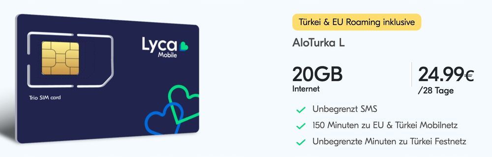 Lycamobile DE +49 Starter 20GB AloTurka L 17 GB UE