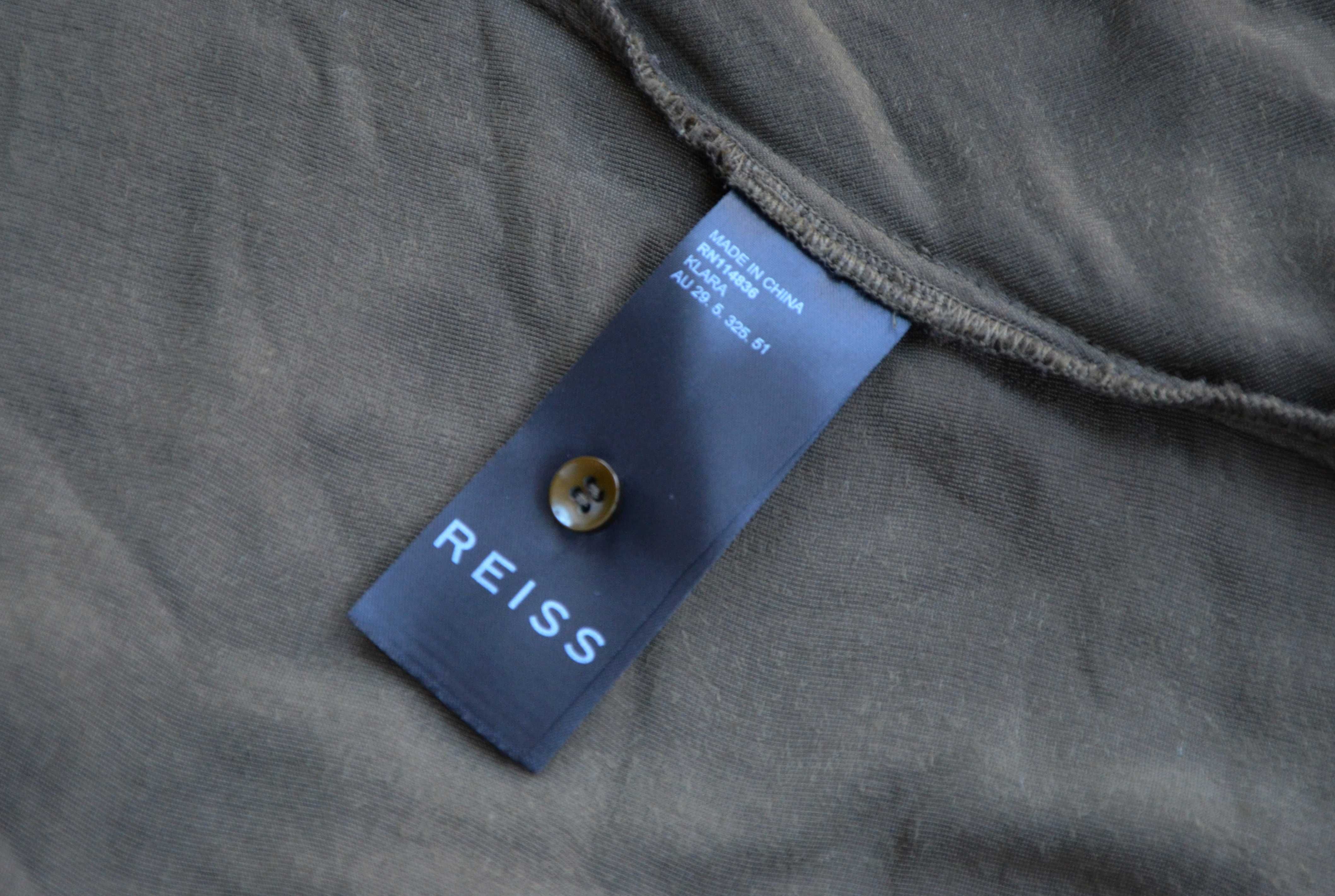 Reiss Klara długa oliwkowa welurowa sukienka premium jedwab 34 XS