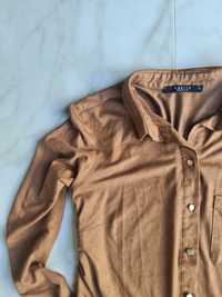 Mohito koszula brązowa karmelowa zamszowa złote guziki bluzka XS 34