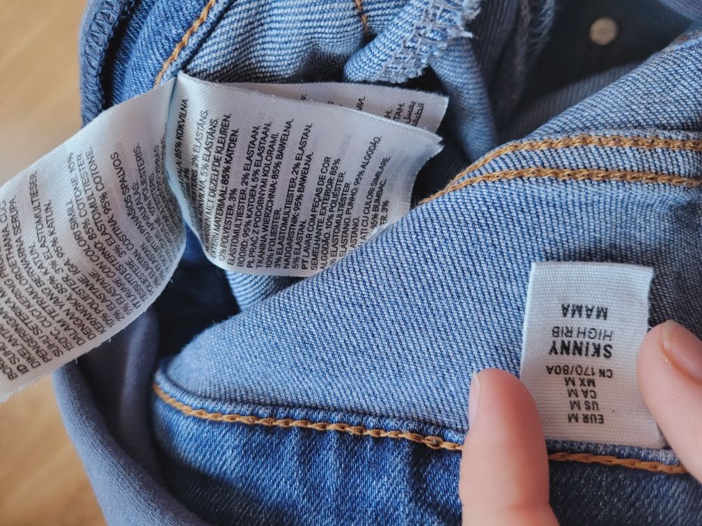 Jeansy denim h&m mama M 38 spodnie długie ciążowe rurki denimowe