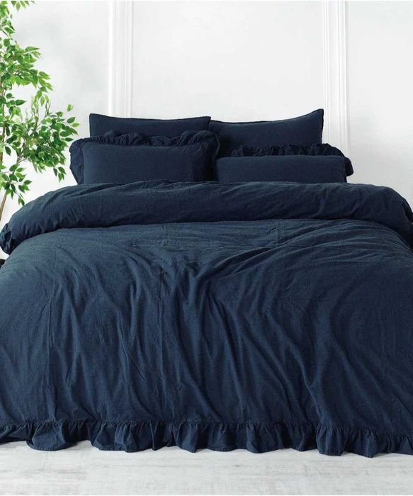 Pościel Bawełniana 160x200 + 2x70x80cm, Bez Prasowania z Falbankami