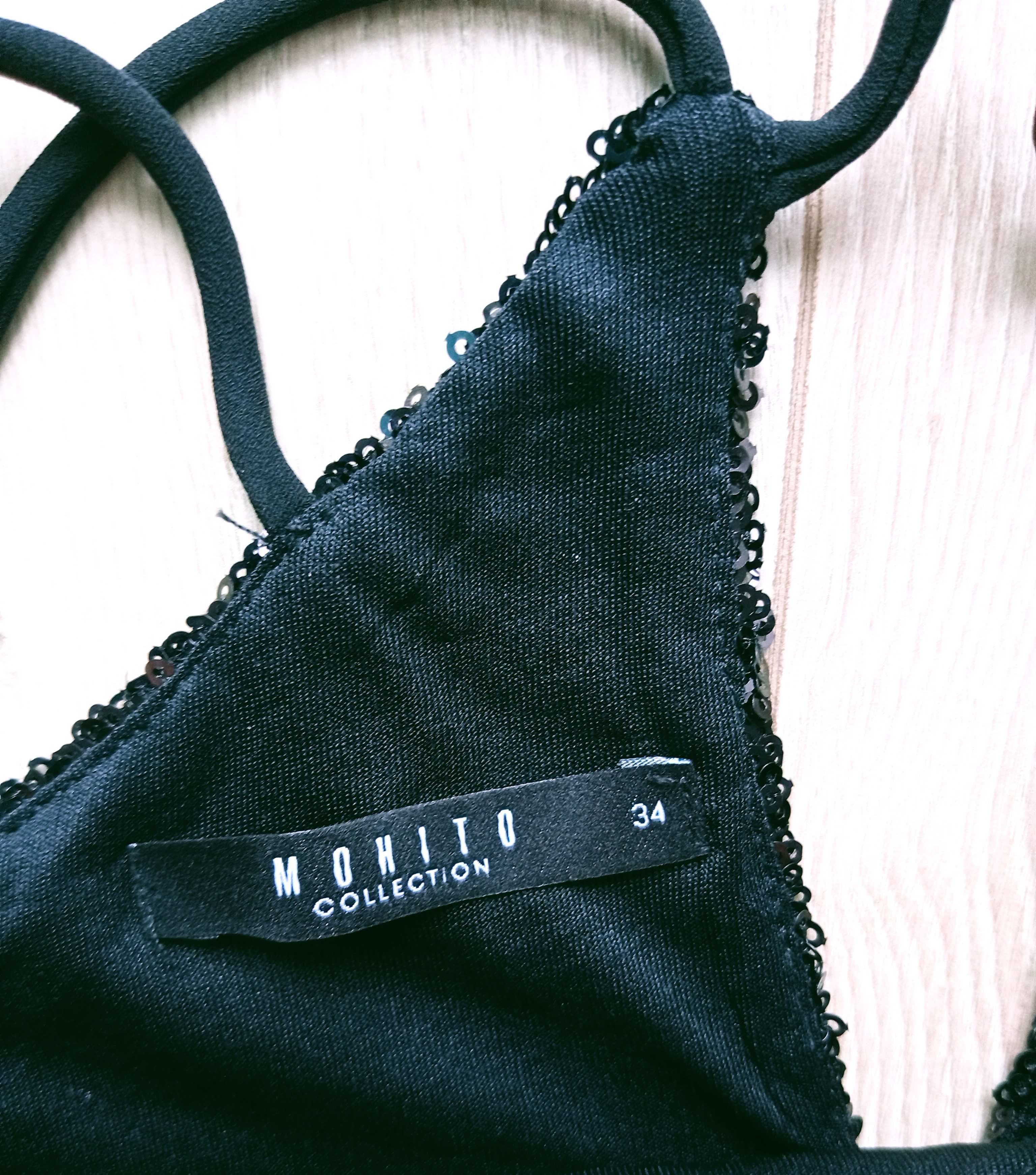 Sexy na imprezę czarny top z cekinami rozmiar 34/XS/6 Mohito