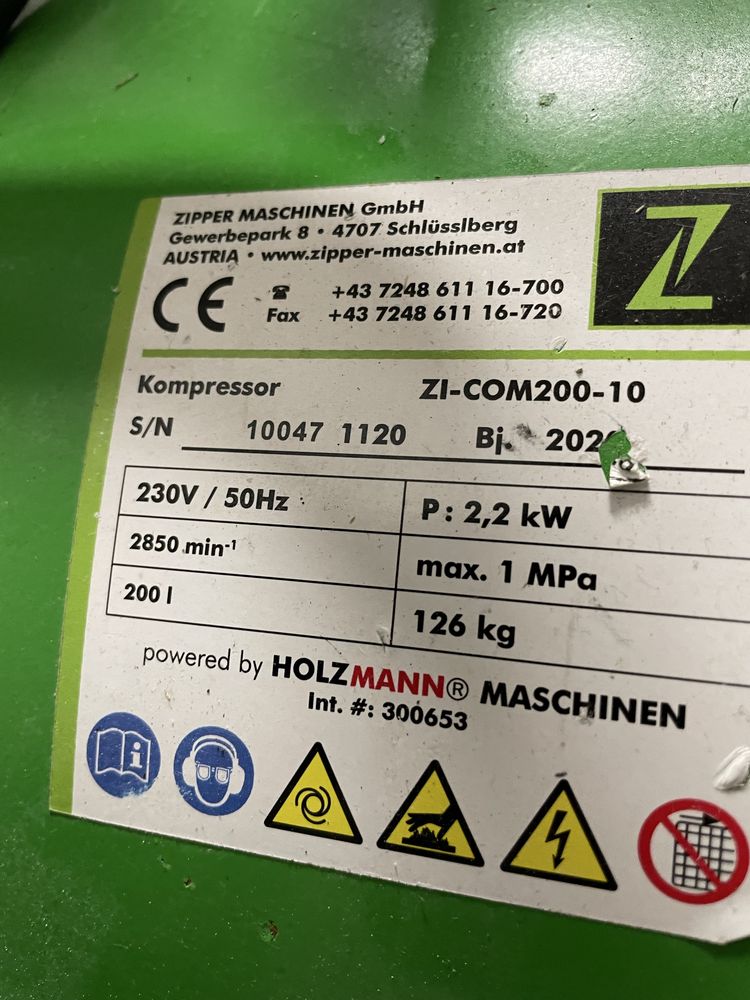 Profesionalny duży kompresor ZIPPER ZI COM 200-10  200 l/10bar