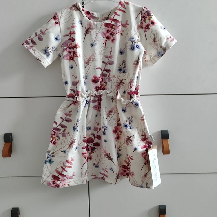 Bawełniana sukienka w kwiaty, krótki rękaw, 92 / 98