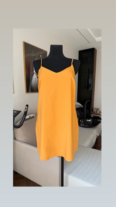 Sukienka letnia musztardowa pomarańczowa Missguided babyshower impreza