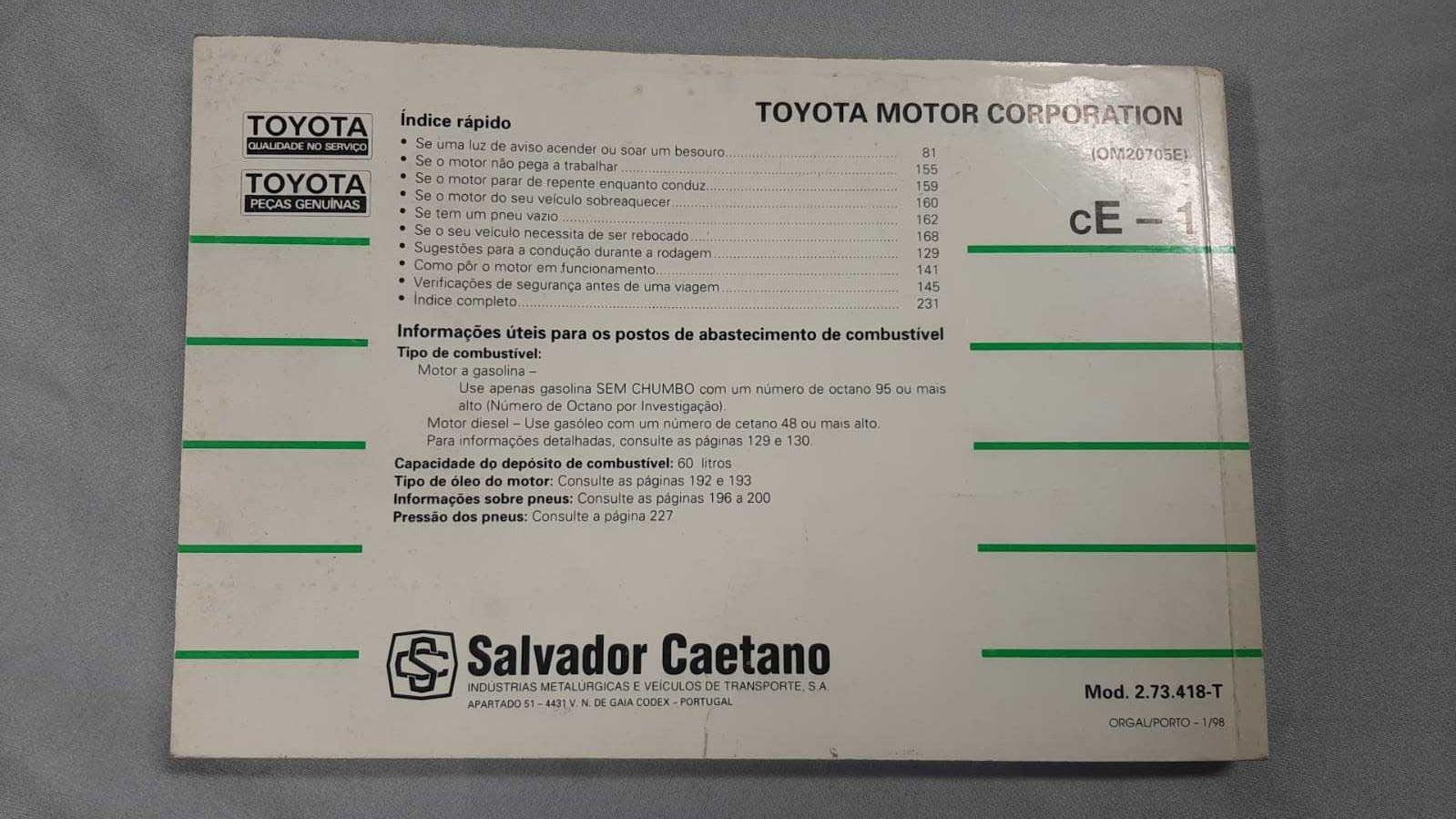 Manual do Condutor em Português Toyota Avensis