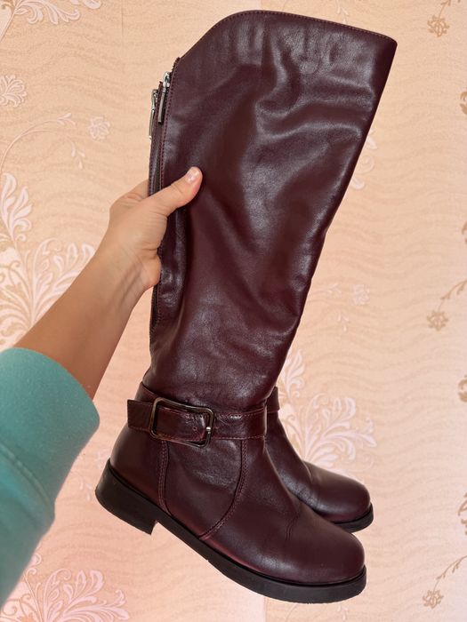 Сапожки шкіряні 36 р, бургунді, осінь/зима