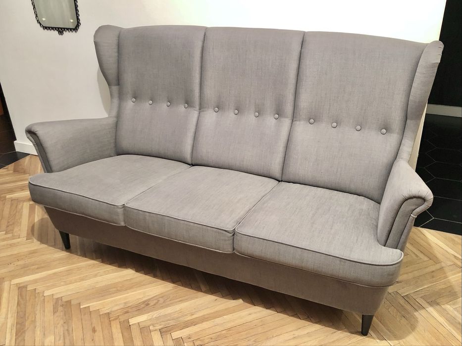 STRANDMON sofa, fotel i podnóżek szary