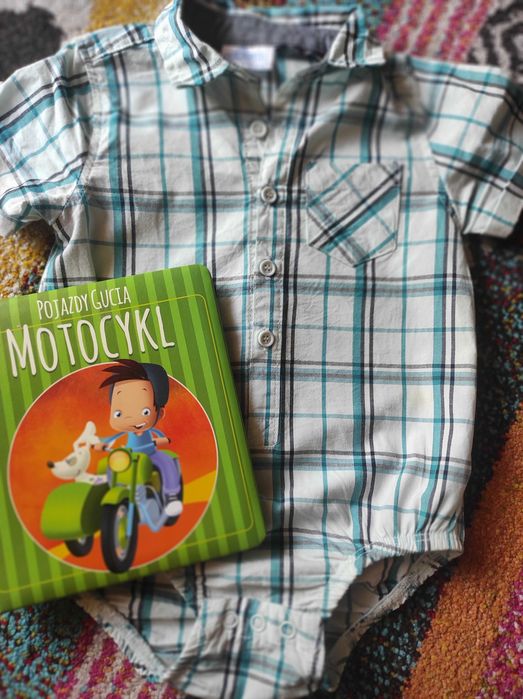 Koszulo body w kratkę krótki rękaw lato rozmiar 80