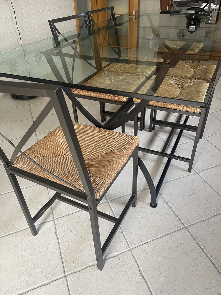 Mesa Jantar Vidro 6 cadeiras