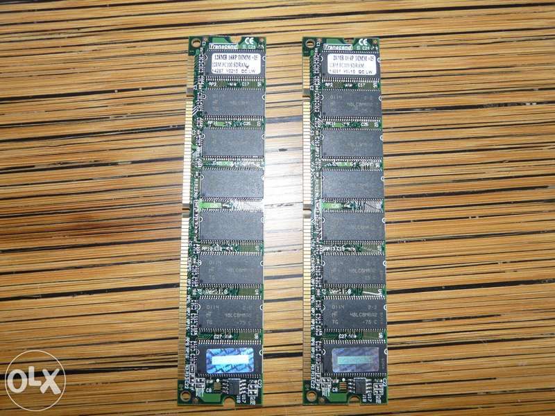 2 memórias SDRAM 2x128mb PC100 da marca Transcend