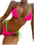 Strój Kąpielowy BIKINI Stringi SEXY Dwuczęściowy Neon Wiązane - S