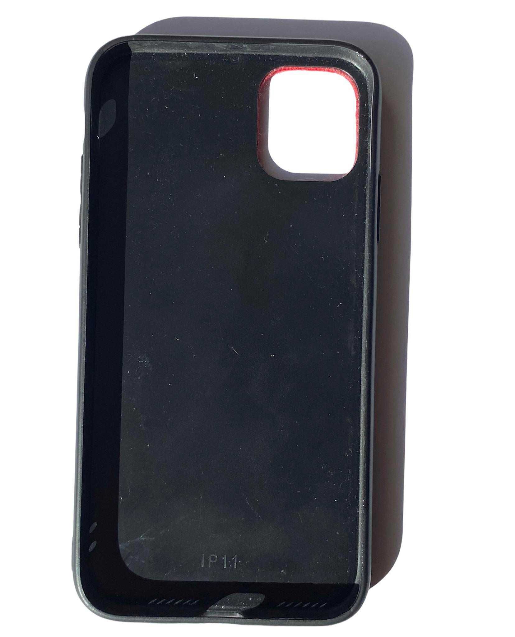 Case etui obudowa IPhone11 w czerwoną panterkę zamszowy