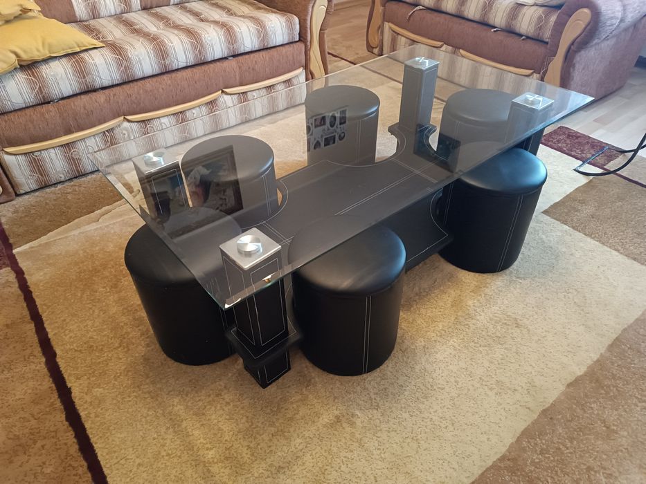 Stolik ława szklana z pufami