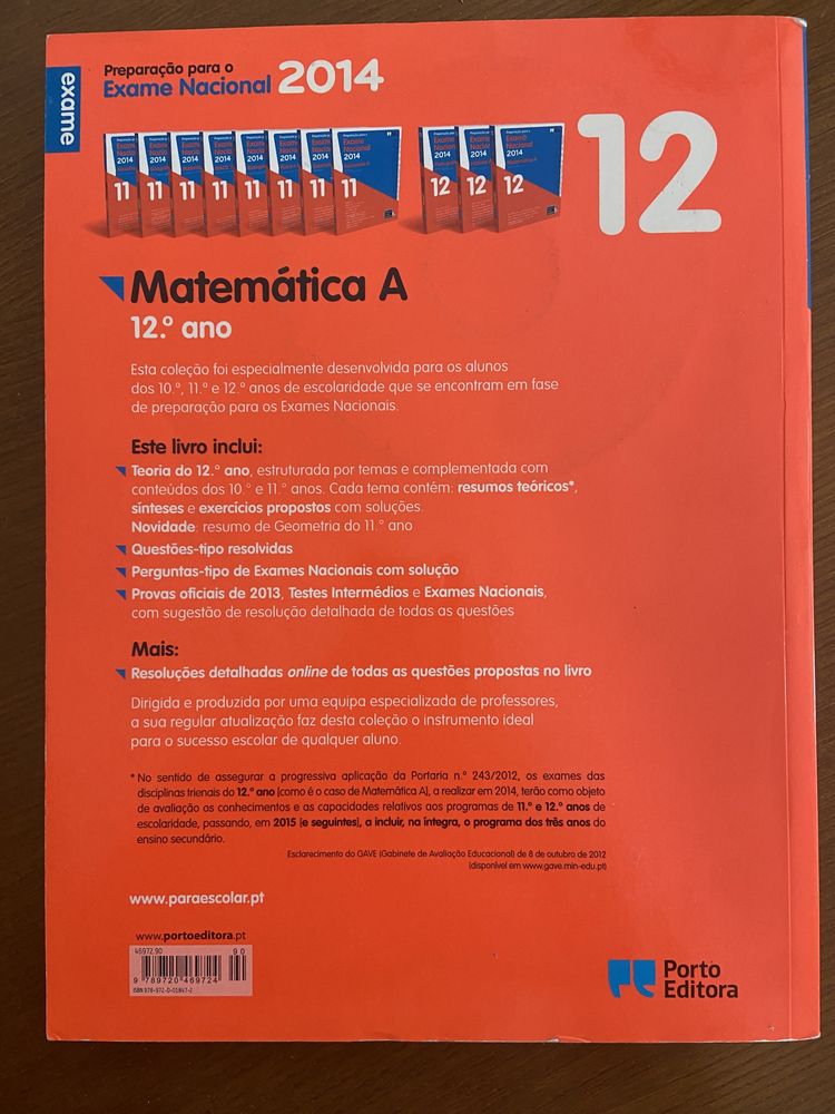 Livro de preparação para Exame Nacional de Matemática A, 12º ano