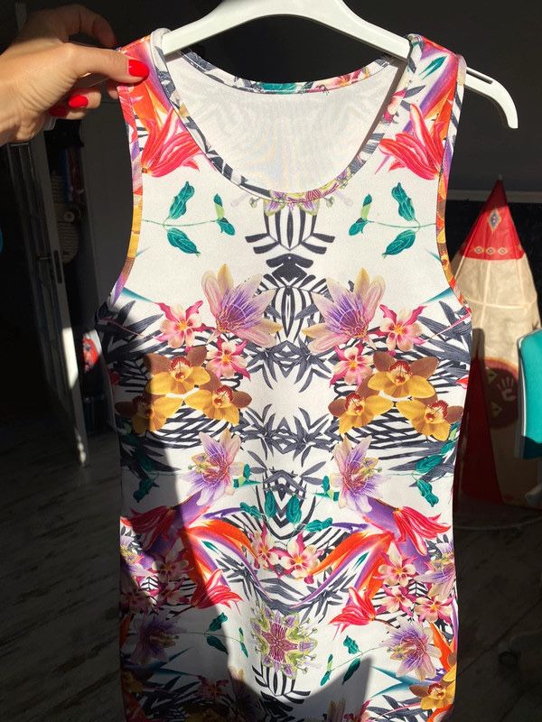 Zara sukienka tuba w kwiaty biala mini XS 34 S 36 bandazowa etno