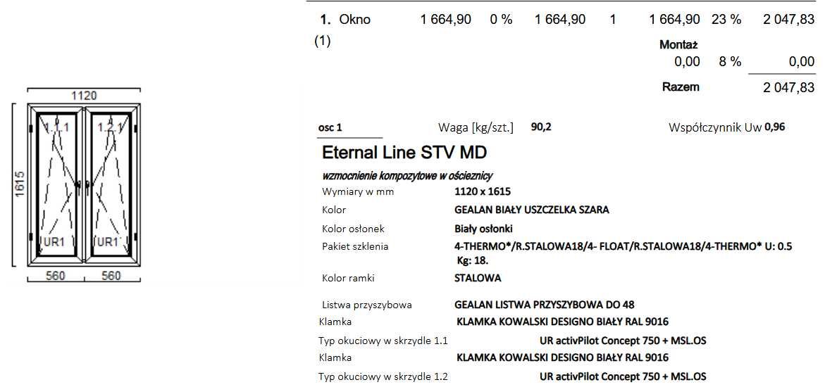 Okno 1120 x 1615 biały/biały 3 szyby #OK183