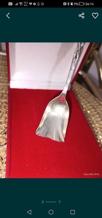Srebrna Unikatowa antyczna Łyżeczka do cukru
