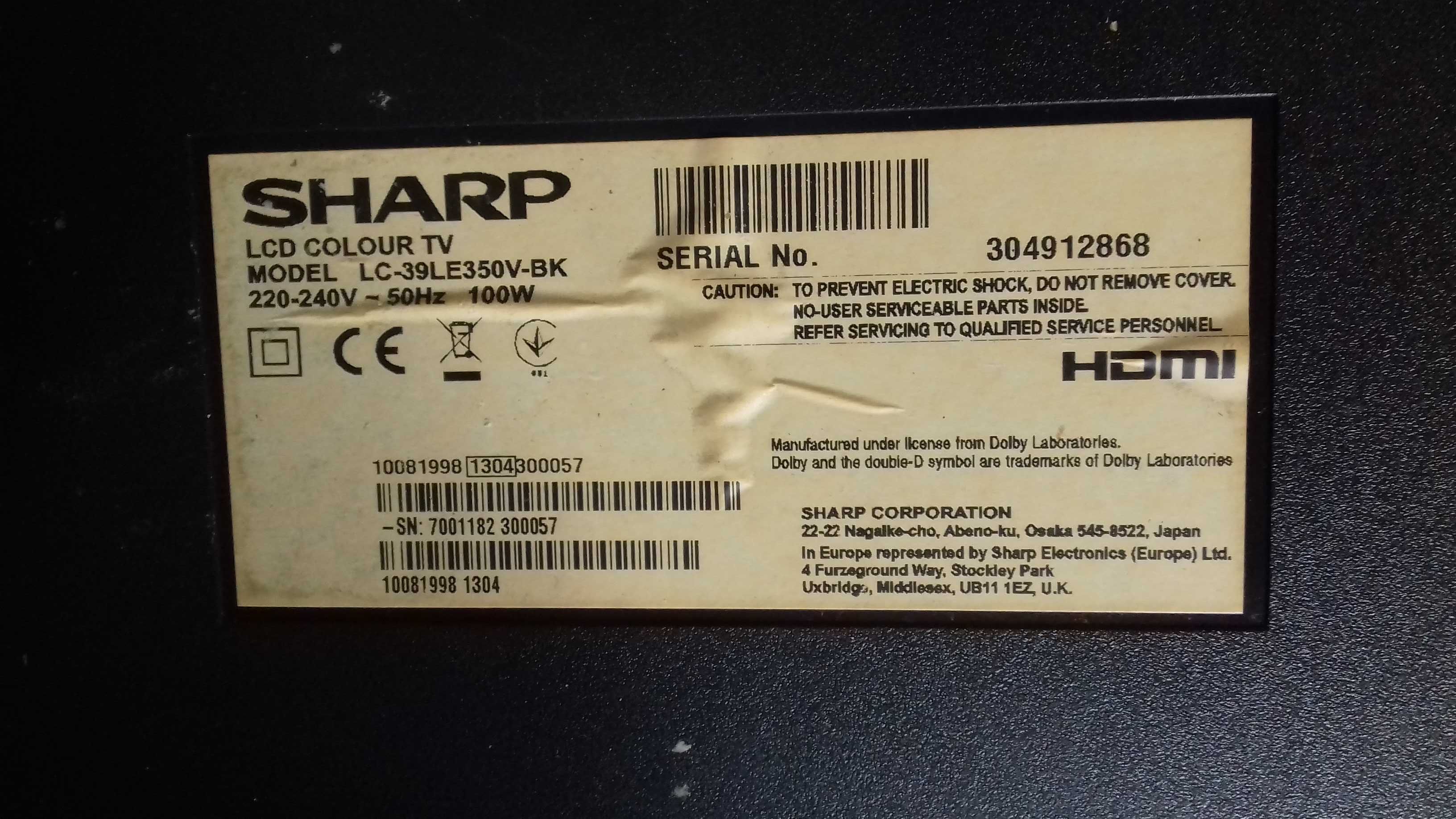 telewizor sharp uszkodzony  .matryca sprawna