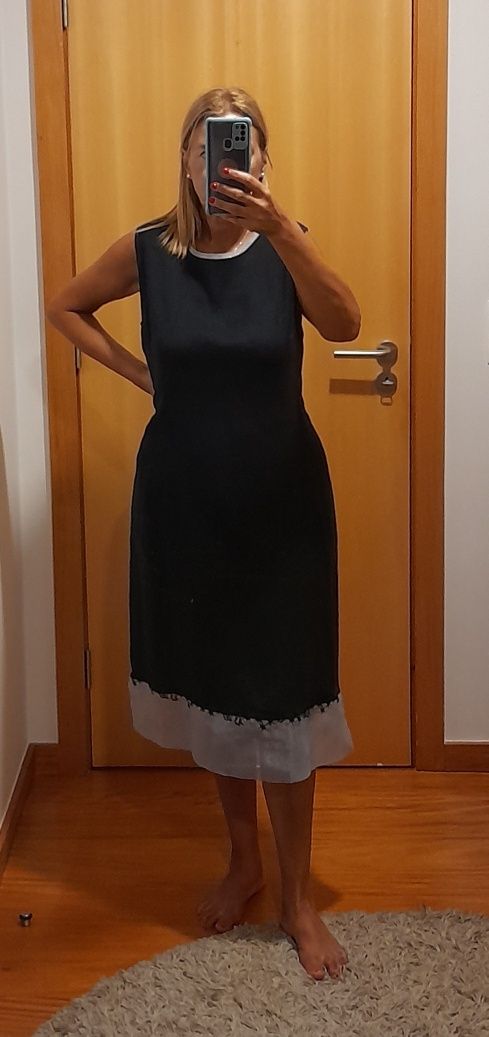 Vestido Azul em linho e tule - XL