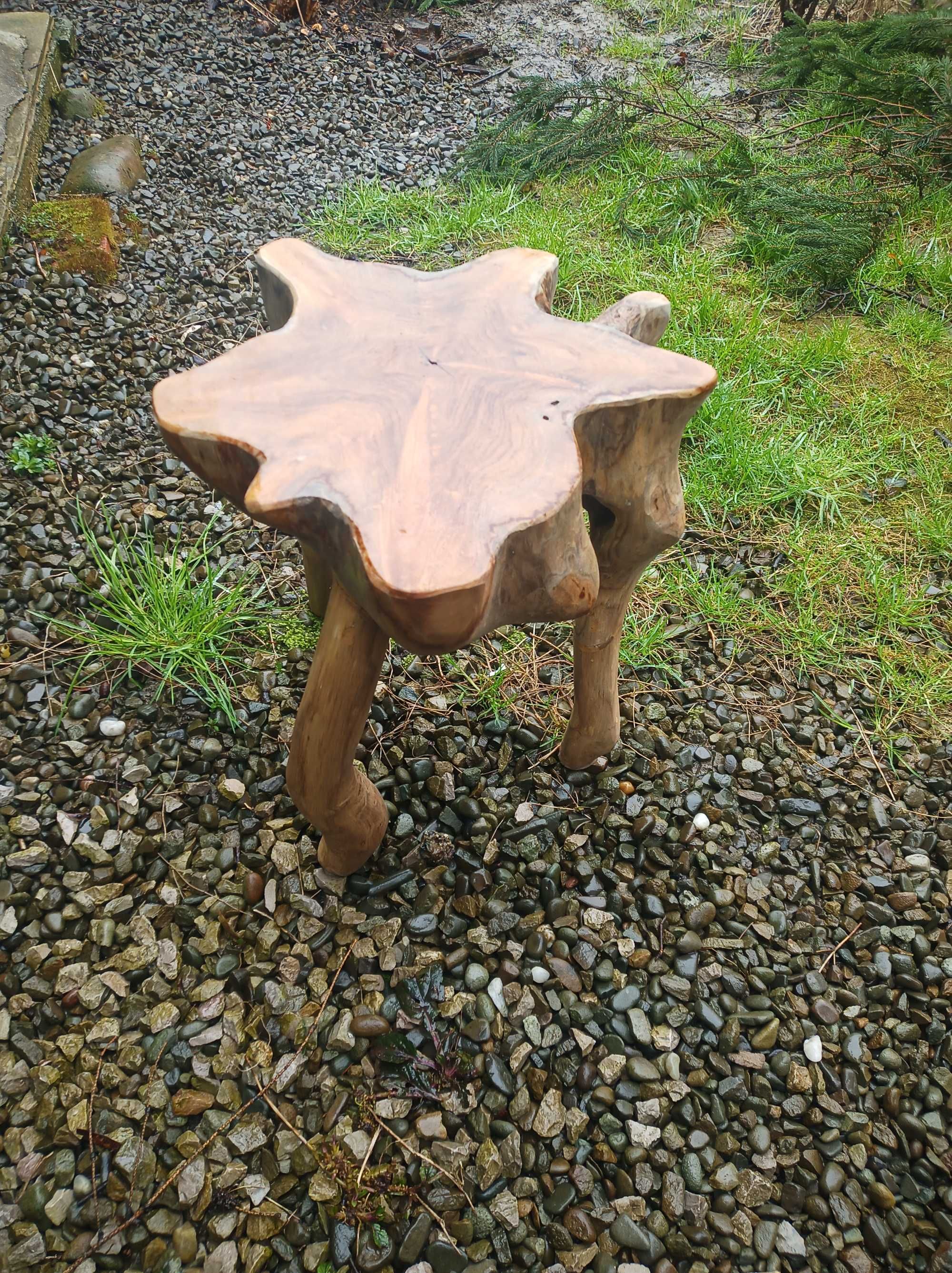 Taboret z litego, twardego drewna tekowego, 44cm stylowy stołek teak
