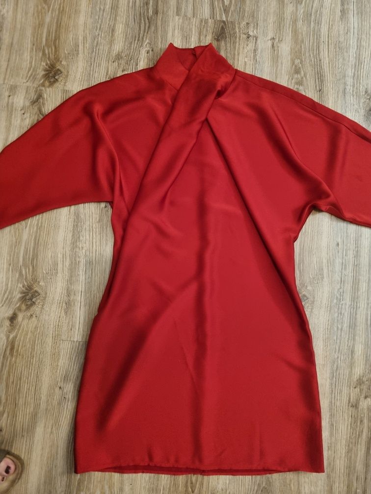 H&M NOWA Drapowana, czerwona sukienka Egzotyczna r. S