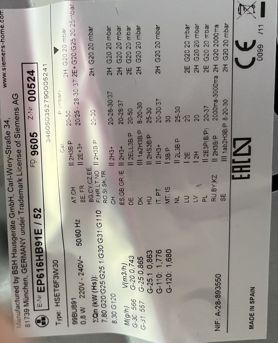 Płyta gazowa do zabudowy Siemens