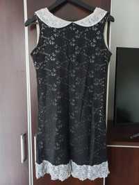 Koronkowa sukienka z odkrytymi plecami czarno biała