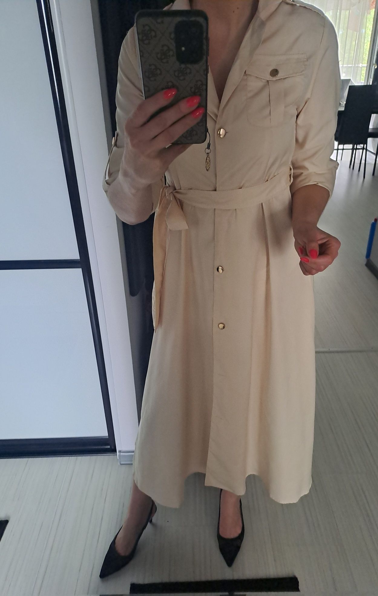 Sukienka midi Xs/S brzoskwiniowa ,pasek