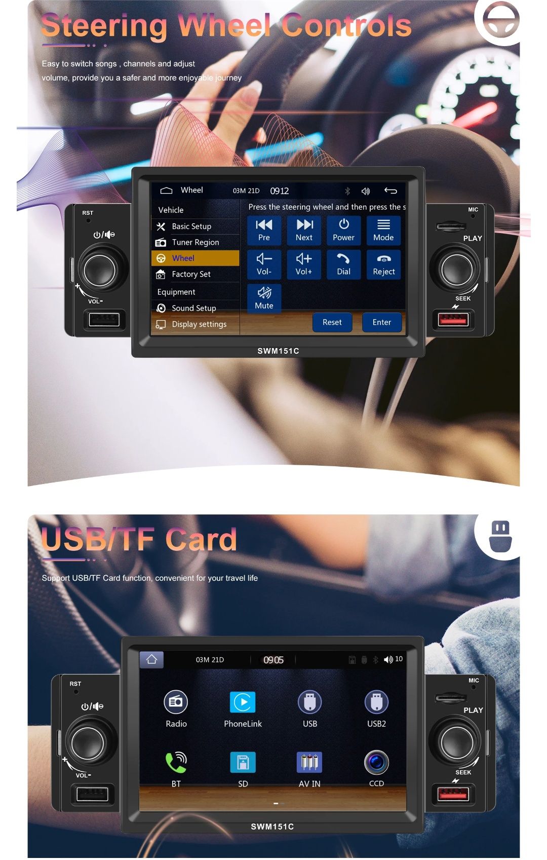Rádio 1din 5" Carplay e Android Auto Touch Bluetooth USB com MIC novo