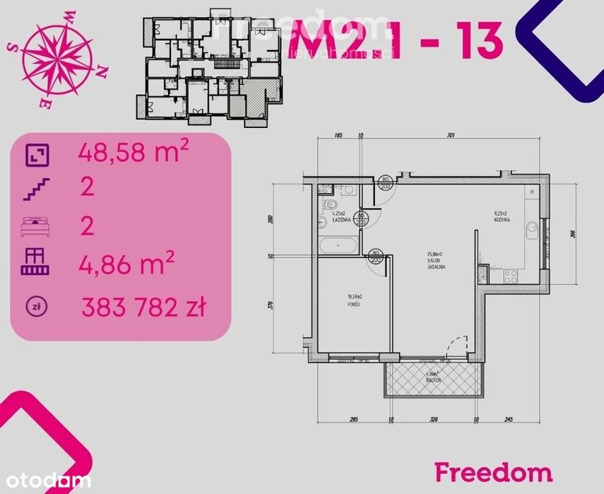 Mieszkanie w stanie deweloperskim, 2-pok, M.2.1