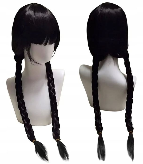HALLOWEEN STRÓJ WEDNESDAY addams sukienka peruka 110-146 cm