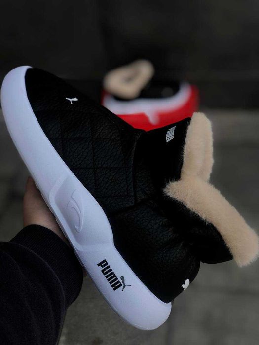 Женские зимние дутики puma черные натуральная кожа хит продаж!
