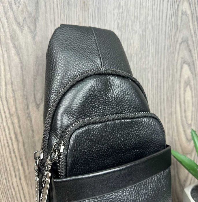 Чоловіча шкіряна мужская кожаная бананка чорна нова барсетка кожа 777